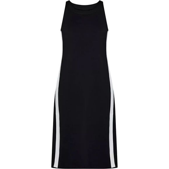 Spanx Women Midi Dress Aire Side Stripe Crew Neck Sleeveless Button Very Black - Picture 1 of 4